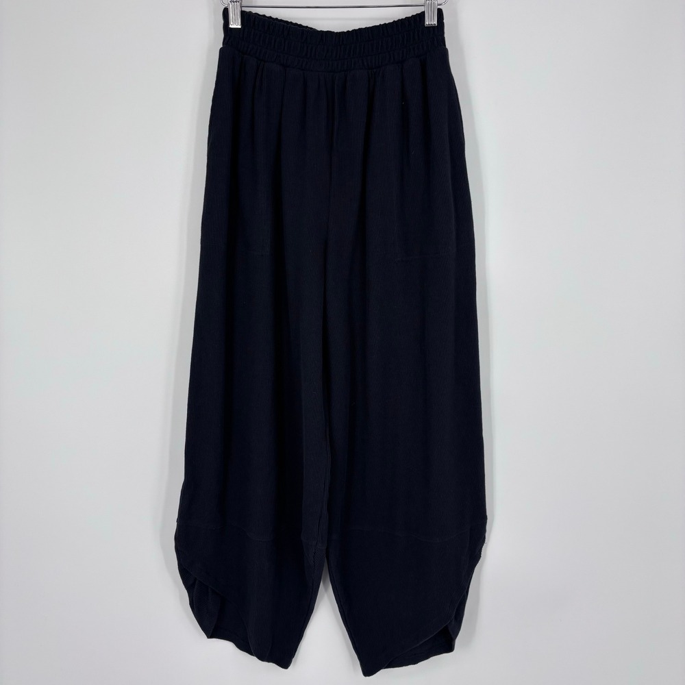 Free People FP Beach Wide Leg Harem Pants Women XS Black Ribbed Knit Elastic